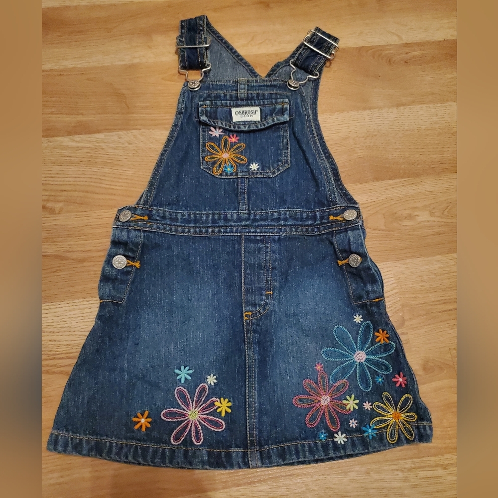 OshKosh B'gosh Floral Embroidered Denim Overall Skirt